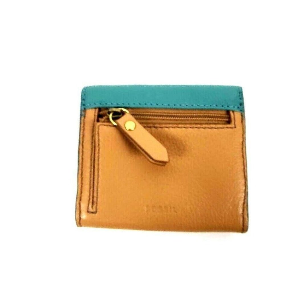Women's Fossil ID Wallet Tan Sea Foam Green Leathe